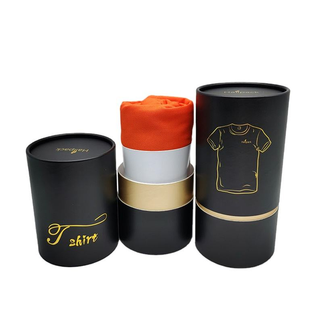 Boîtes de tube d'emballage de T-shirt en papier artisanal recyclé, boîtes rondes en carton Kraft avec surface de gaufrage, manipulation pour cosmétiques