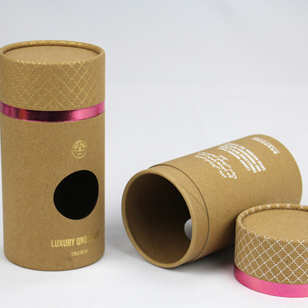 Boîte faite sur commande écologique de cylindre de carton de catégorie comestible avec l'emballage de tube de papier de fenêtre de PVC pour des noix de chocolat de biscuit de boisson