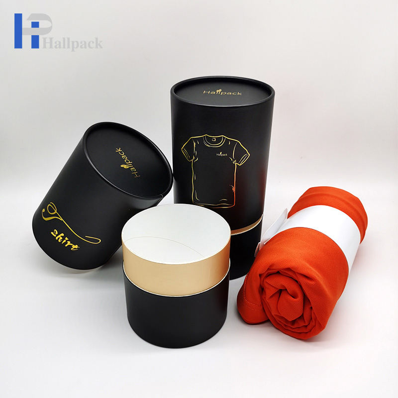 Emballage rond noir biodégradable de tube de papier de cylindre de Papier d'emballage pour des vêtements de T-shirt
